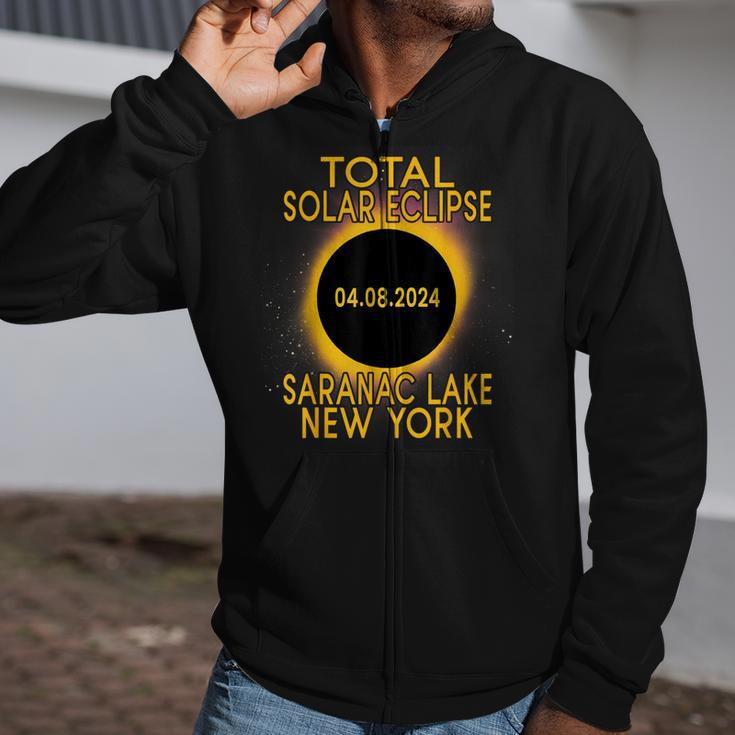 Saranac Lake New York Total Solar Eclipse 2024 Zip Up Hoodie