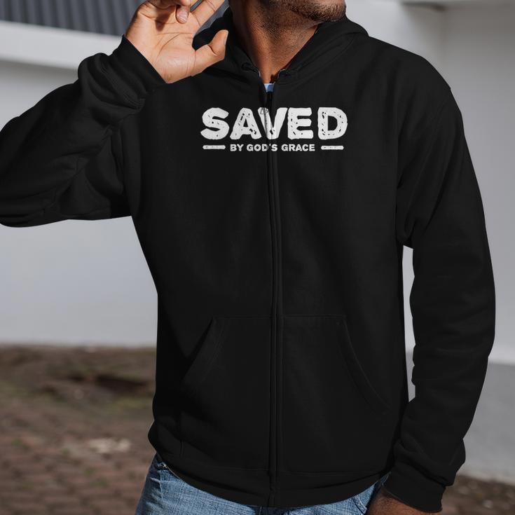 Saved By Gods Grace Christian Faith Bible Verse Quote Premium Zip Up Hoodie