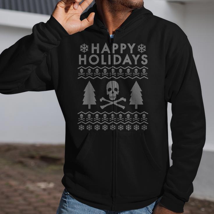 Skull And Crossbones Ugly Christmas Sweater Zip Up Hoodie