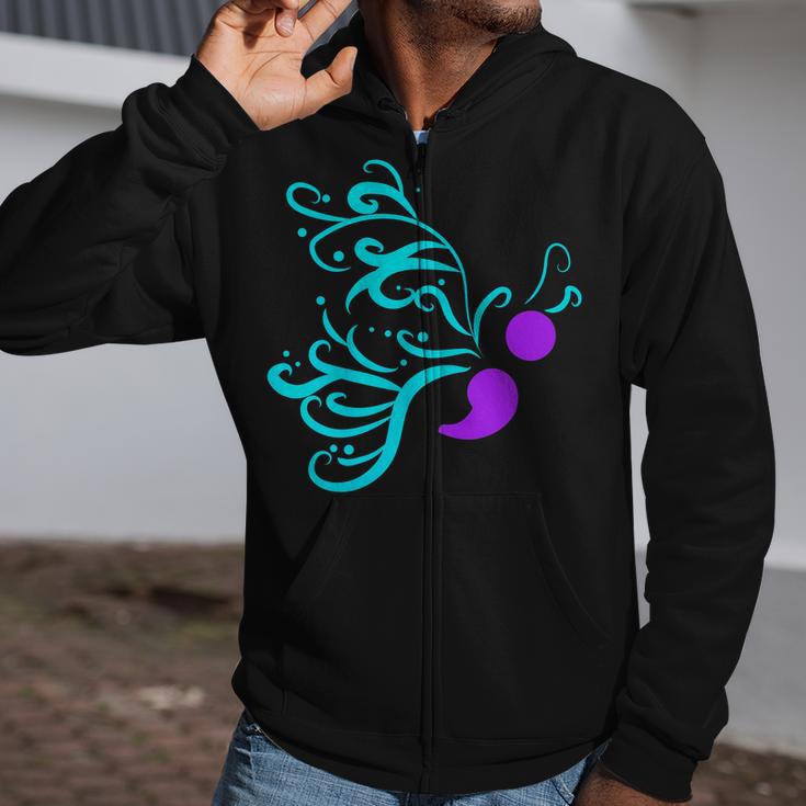 Suicide Prevention Awareness Ribbon Butterfly Zip Up Hoodie