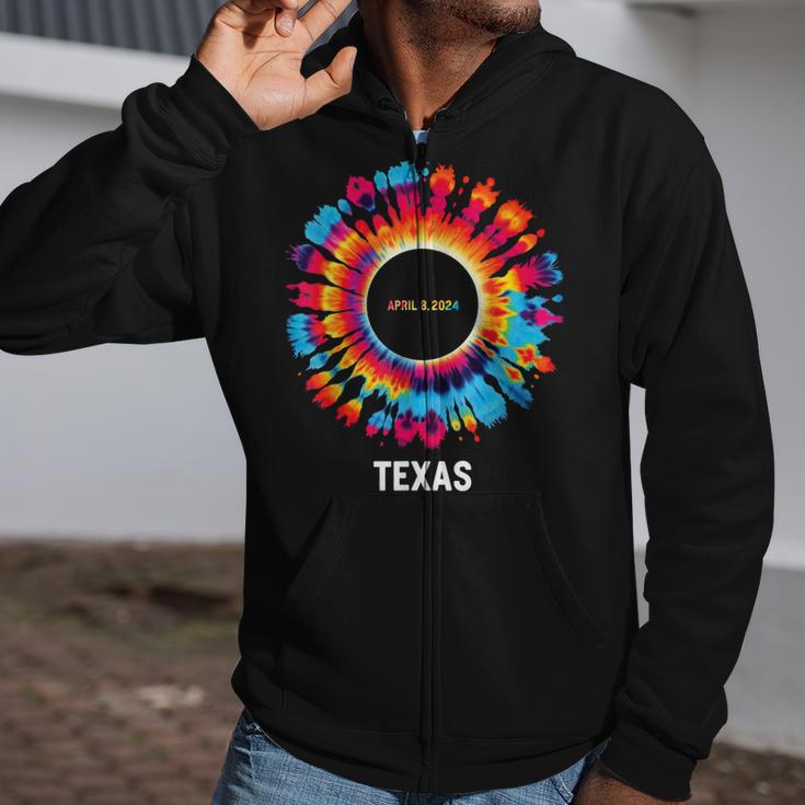 Texas Total Solar Eclipse 2024 Party Totality Tie Dye Zip Up Hoodie