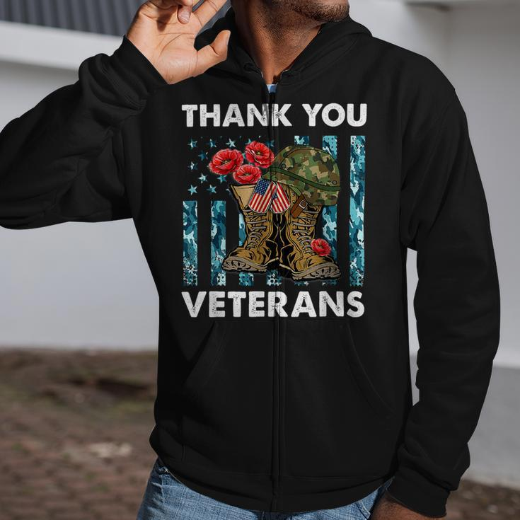 Thank You Veterans Combat Boots Poppy Veteran Day T-Shirt T-Shirt Zip Up Hoodie