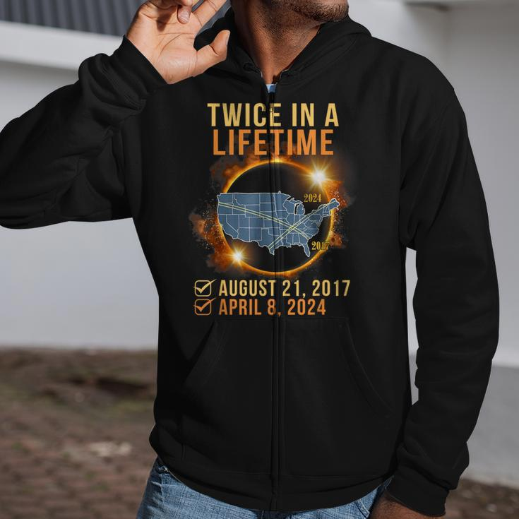 Total Solar Eclipse Clothing Twice In Lifetime April 8 2024 Zip Up Hoodie