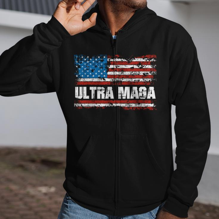 Ultra Maga Distressed United States Of America Usa Flag Tshirt Zip Up Hoodie