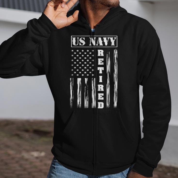 Us Navy Retired Distressed American Flag Zip Up Hoodie