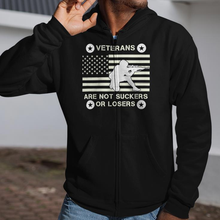 Veteran Veterans Are Not Suckers Or Losers 214 Navy Soldier Army Military Zip Up Hoodie