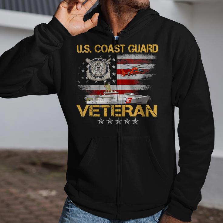 Veteran Vets US Coast Guard Veteran Flag Vintage Veterans Day Mens 150 Veterans Zip Up Hoodie