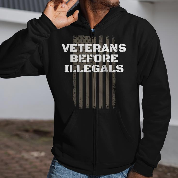 Veterans Before Illegals Proud American Pro Veteran Zip Up Hoodie