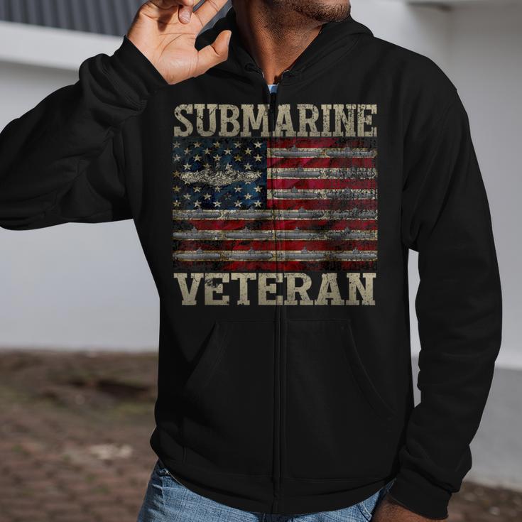 Vintage Submarine Veteran American Flag Zip Up Hoodie