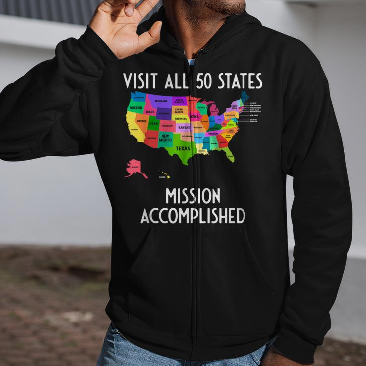 Visit All 50 States Map Usa Travel Zip Up Hoodie