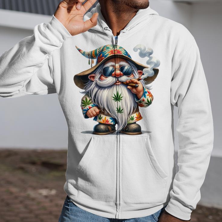 Hippie Gnome Smoking Weed Pot Leaf 420 Marijuana Cannabis Zip Up Hoodie