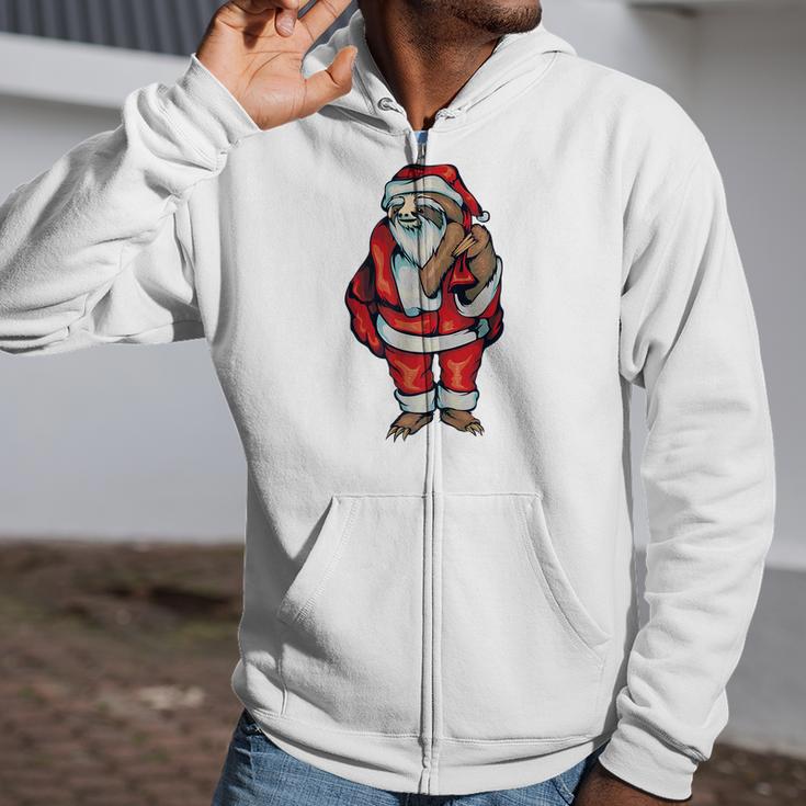 Santa Sloth Christmas Two Toed Mammal Holiday Zip Up Hoodie