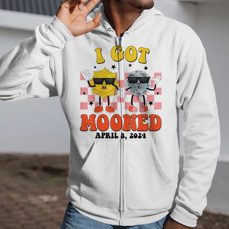 Total Solar Eclipse I Got Mooned April 8 2024 Sun And Moon Zip Up Hoodie