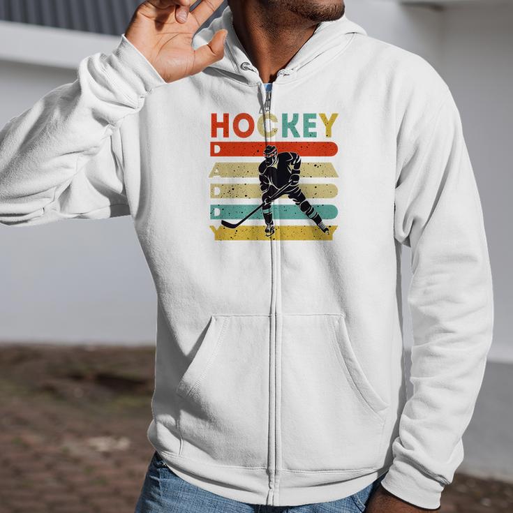 Vintage Ice Hockey Daddy Fathers Day Hockey Premium Zip Up Hoodie