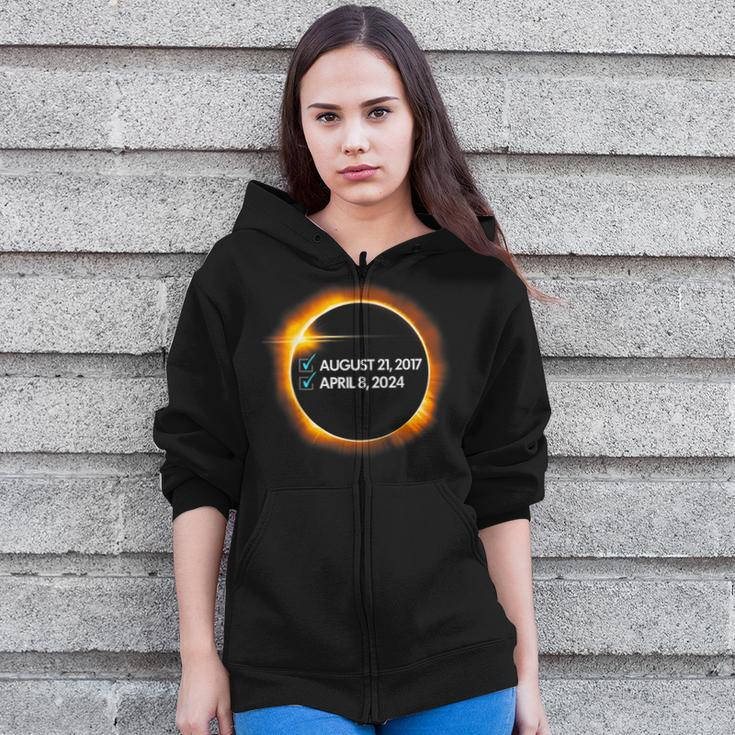 2024 2017 Total Solar Eclipse Twice In A Lifetime Zip Up Hoodie