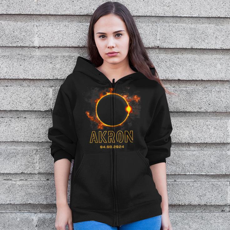 Akron Ohio Total Solar Eclipse 2024 April 8Th Souvenir Zip Up Hoodie