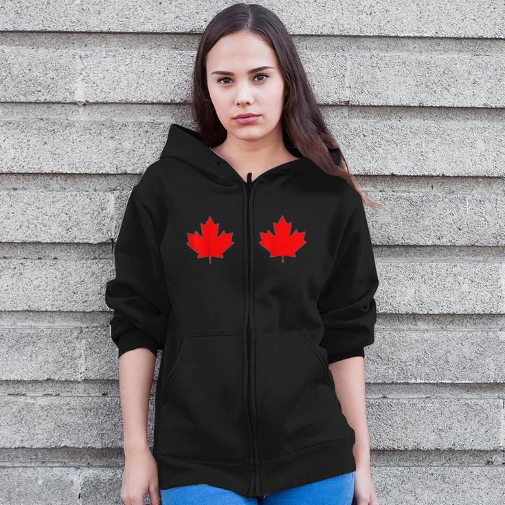 Boobs Maple Leaf Canada Day Canadian Flag Cool Idea Zip Up Hoodie