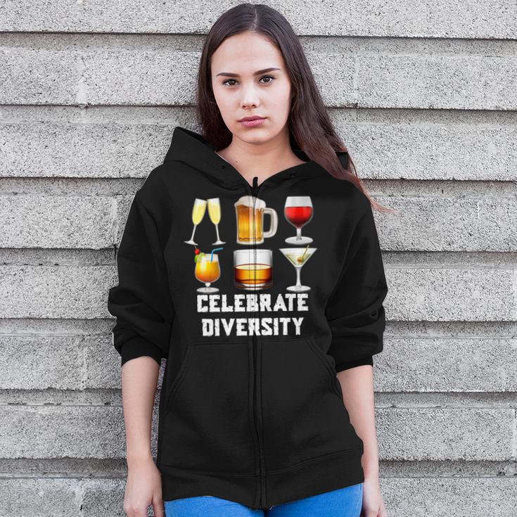 Celebrate Diversity Beer Wine Alcohol Lover Zip Up Hoodie