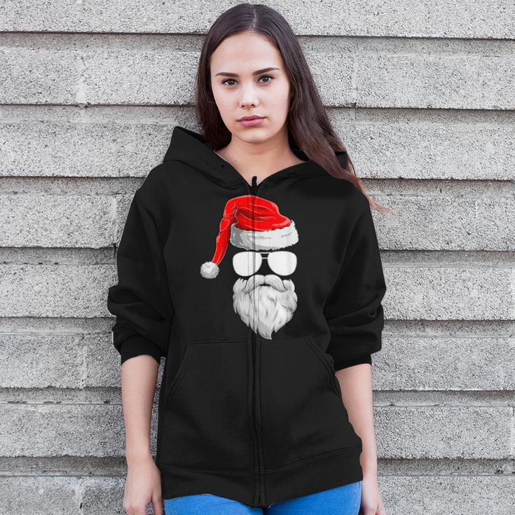 Christmas Santa Claus Face Sunglasses With Hat Beard Zip Up Hoodie