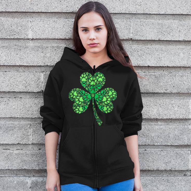 Cute Irish Shamrock Dog Paw Heart St Patrick's Day Zip Up Hoodie