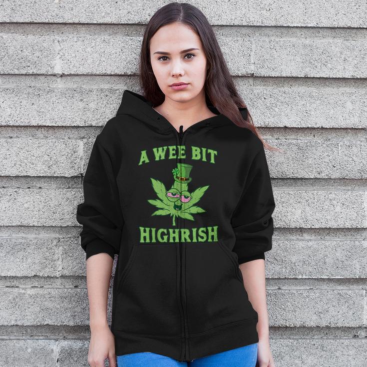 St Patricks Day A Wee Bit Highrish 420 Weed Marijuana Zip Up Hoodie