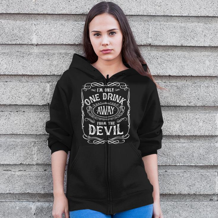 I'm Only One Drink Away From The Devil Western Cow Skull Zip Up Hoodie