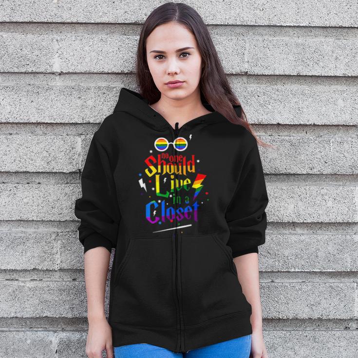 Lgbt No One Should Live In A Closet Zip Up Hoodie