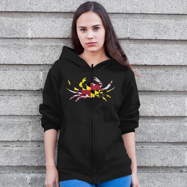 Maryland Flag Crab Tshirt Zip Up Hoodie