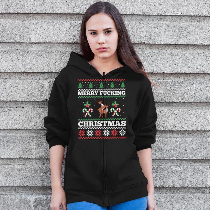 Merry Fucking Christmas Adult Humor Offensive Ugly Sweater Zip Up Hoodie