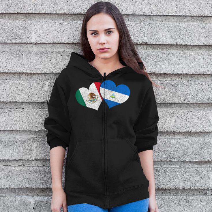 Mexico Nicaragua Hearts Mexican Nicaraguan Flag Pride Nica Zip Up Hoodie