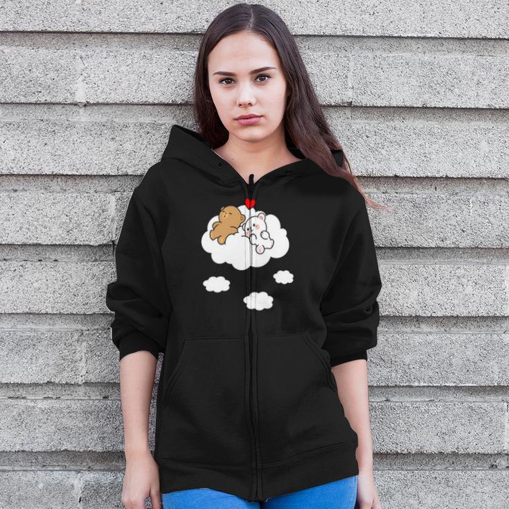 Milk Mocha Bear Drifting Away In Love Valentines Couples Zip Up Hoodie