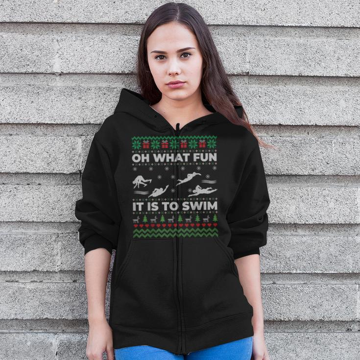 Oh What Fun It Is To Swim Ugly Christmas Sweater Zip Up Hoodie