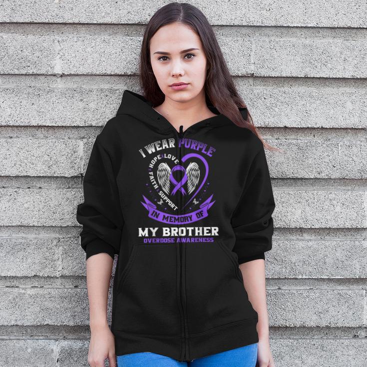 Overdose Awareness In Memory Of Brother Purple Ribbon Zip Up Hoodie