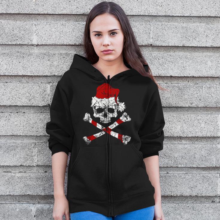 Pirate Christmas Jolly Roger Santa Hat Zip Up Hoodie