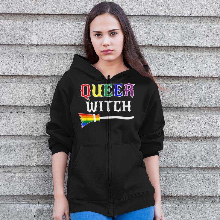 Queer Witch Pride Lesbian Gay Rainbow Zip Up Hoodie