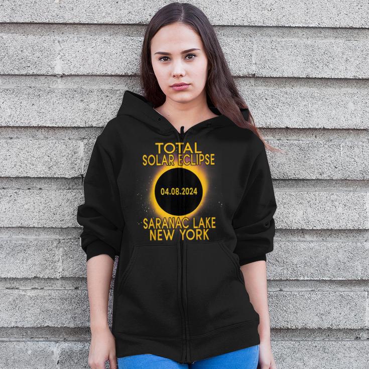 Saranac Lake New York Total Solar Eclipse 2024 Zip Up Hoodie