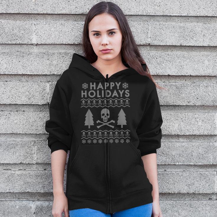 Skull And Crossbones Ugly Christmas Sweater Zip Up Hoodie