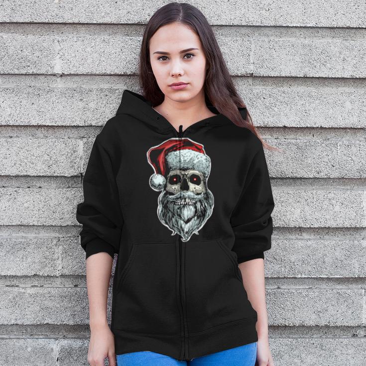 Skull Santa With Beard Skeleton Santa With Beard Zip Up Hoodie