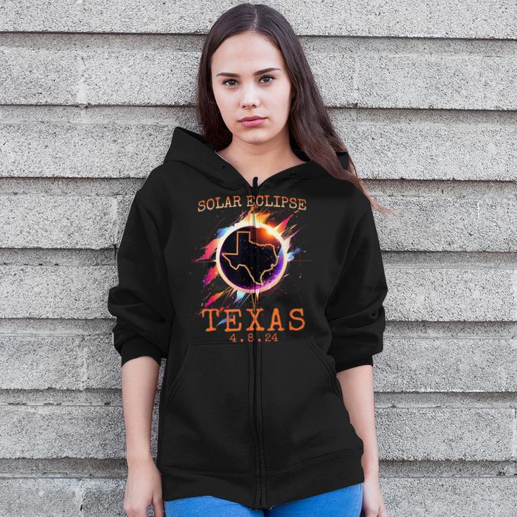 Solar Eclipse 2024 Texas Usa State Totality Path Souvenir Zip Up Hoodie