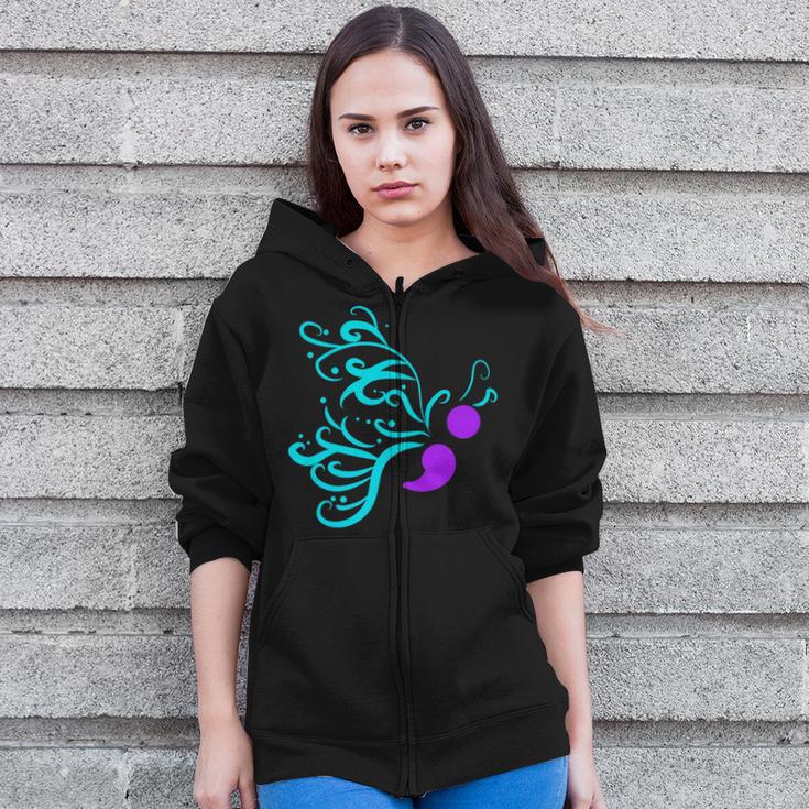 Suicide Prevention Awareness Ribbon Butterfly Zip Up Hoodie