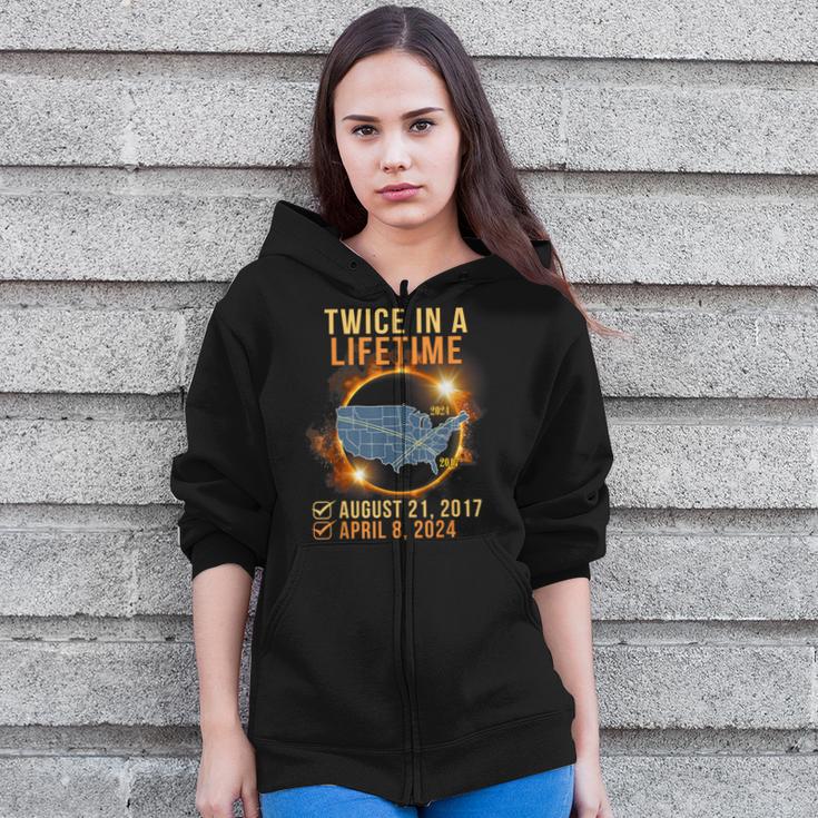 Total Solar Eclipse Clothing Twice In Lifetime April 8 2024 Zip Up Hoodie