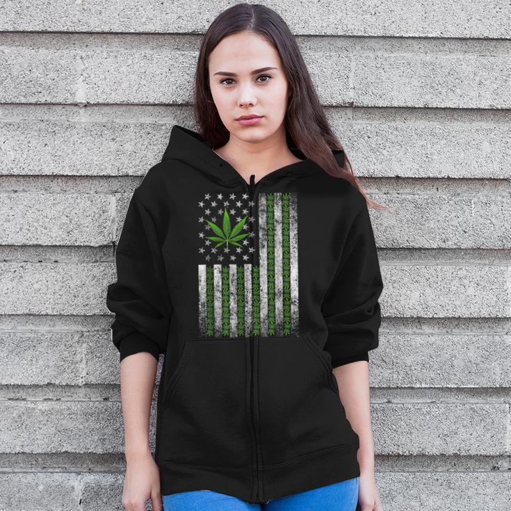 Usa Flag Marijuana Weed Leaf Flag Cannabis Stoner 420 Zip Up Hoodie