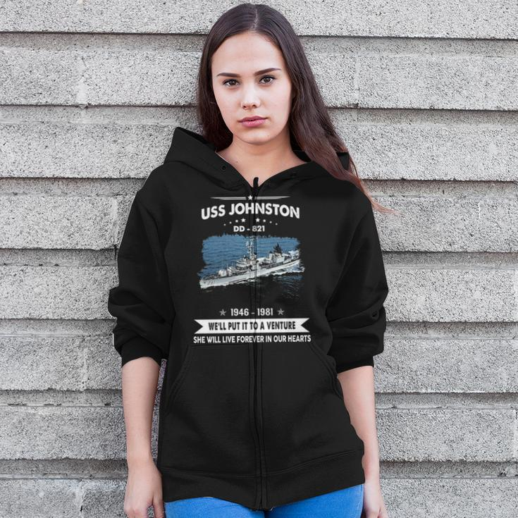 Uss Johnston Dd 821 Front Style Zip Up Hoodie