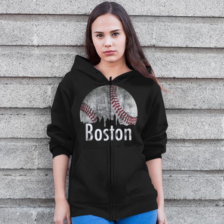 Vintage Boston Baseball Downtown Skyline Classic City Zip Up Hoodie