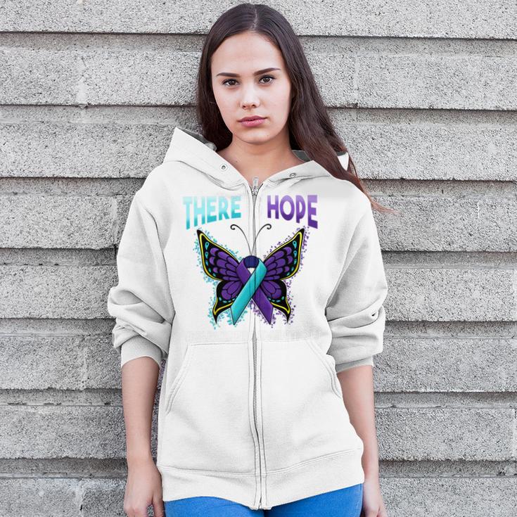 Suicide Prevention There Is Hope Butterfly Ribbon Zip Up Hoodie