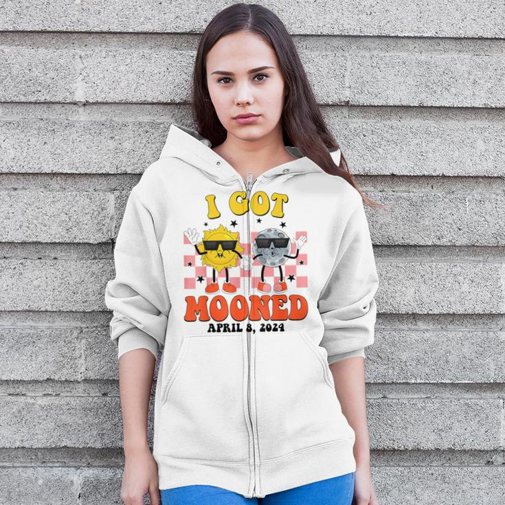 Total Solar Eclipse I Got Mooned April 8 2024 Sun And Moon Zip Up Hoodie