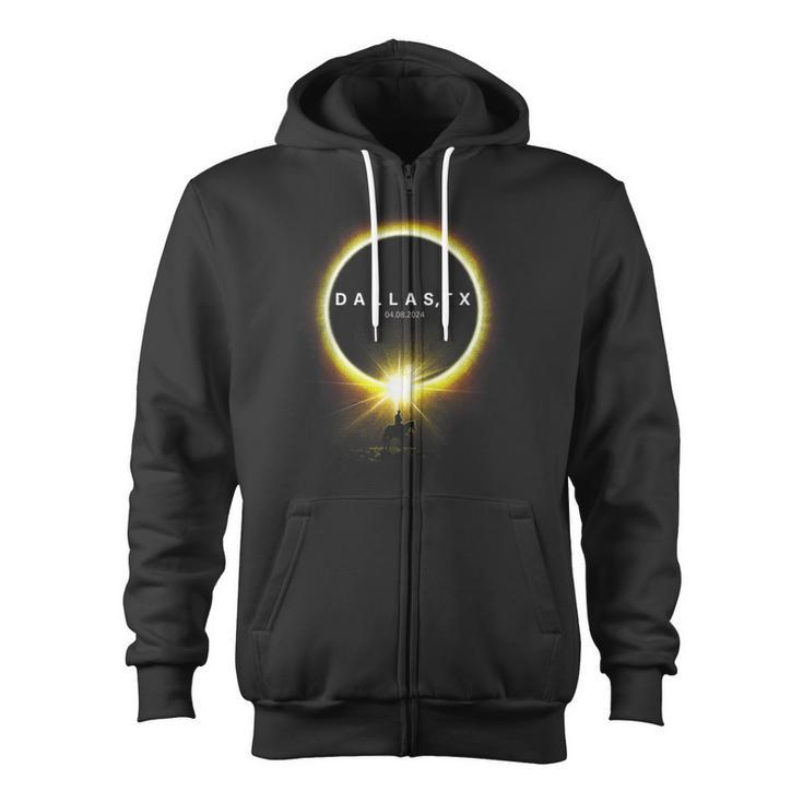 2024 Solar Eclipse As Seen From Dallas Texas For Texans Zip Up Hoodie