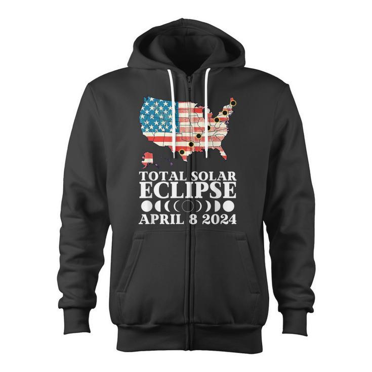 America Totality Total Solar Eclipse April 8 2024 Usa Map Zip Up Hoodie