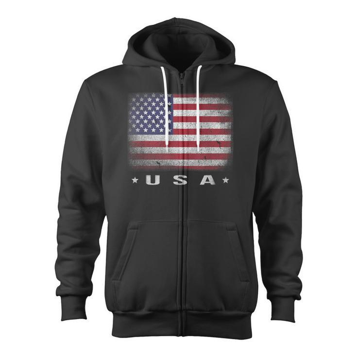 American Flag Usa July 4Th White Blue Red Faded Stripe Star Zip Up Hoodie