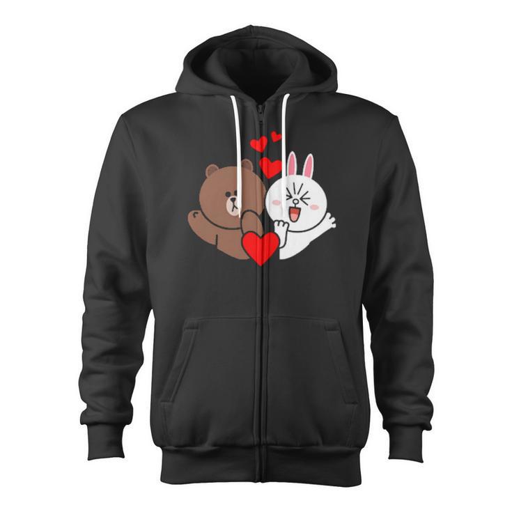 Brown Bear Cony Bunny Rabbit Love And Kisses For You Valentine Zip Up Hoodie